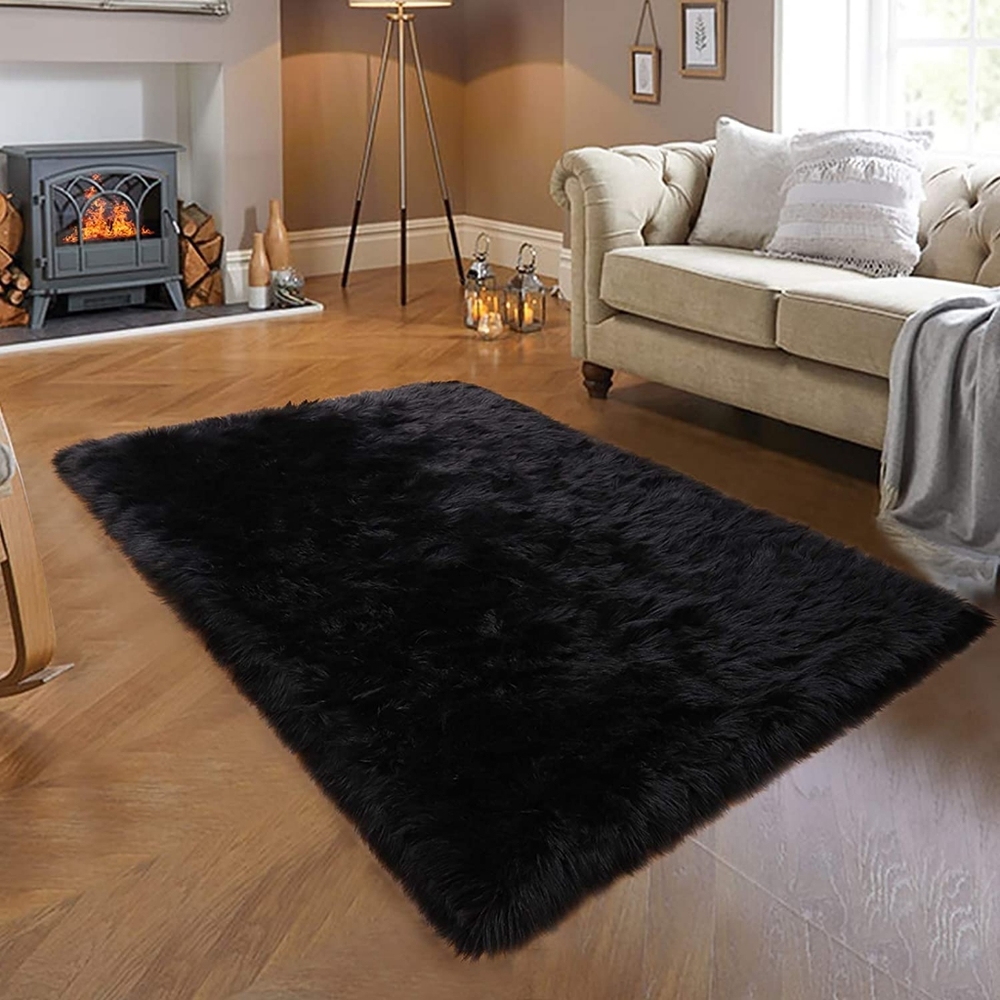 Black Faux Fur Rug 4'x5'